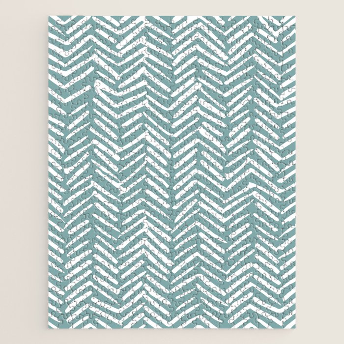 Herringbone, Teal, Boho Art Jigsaw Puzzle Gallery Image 1
