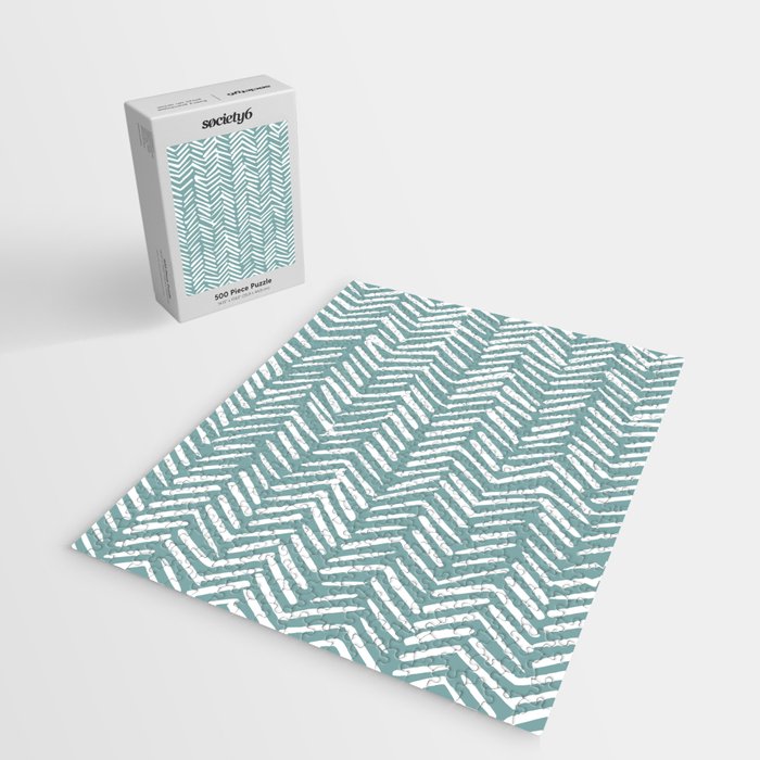 Herringbone, Teal, Boho Art Jigsaw Puzzle Gallery Image 2