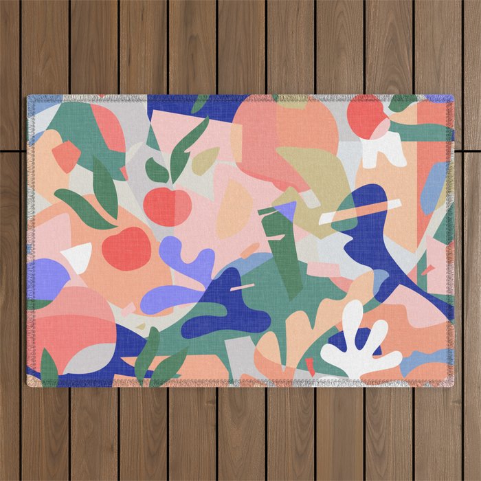 Abstract Fruits and Leaves / Modern Summer Outdoor Rug Gallery Image 1