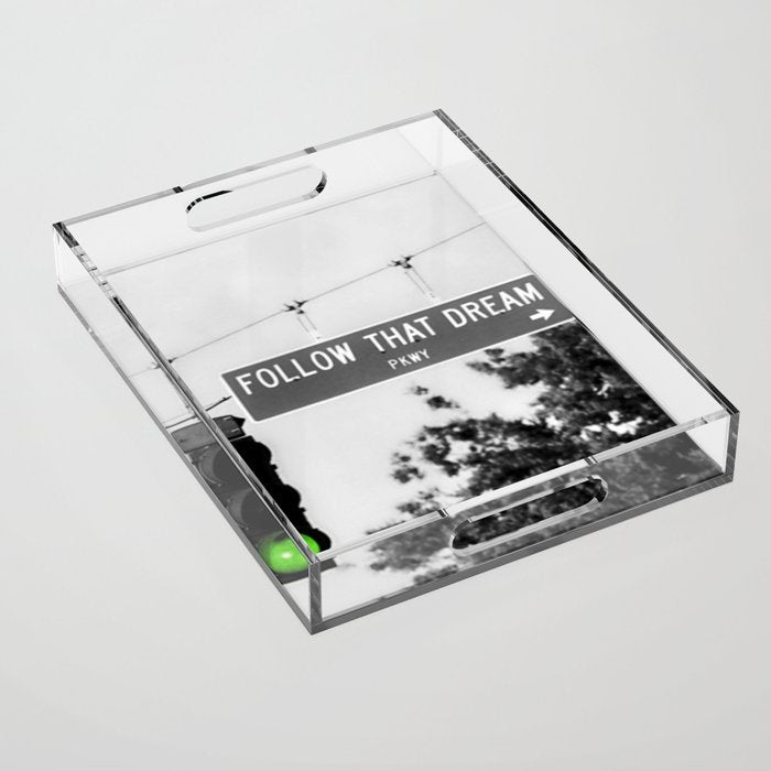 Follow That Dream Parkway black and white inspirational photograph / art photography Acrylic Tray Gallery Image 1