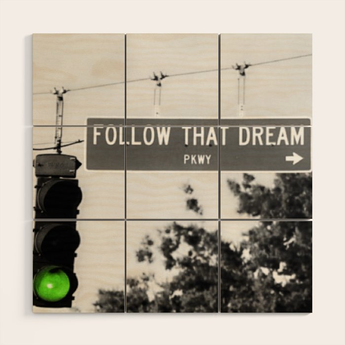 Follow That Dream Parkway black and white inspirational photograph / art photography Wood Wall Art Gallery Image 1