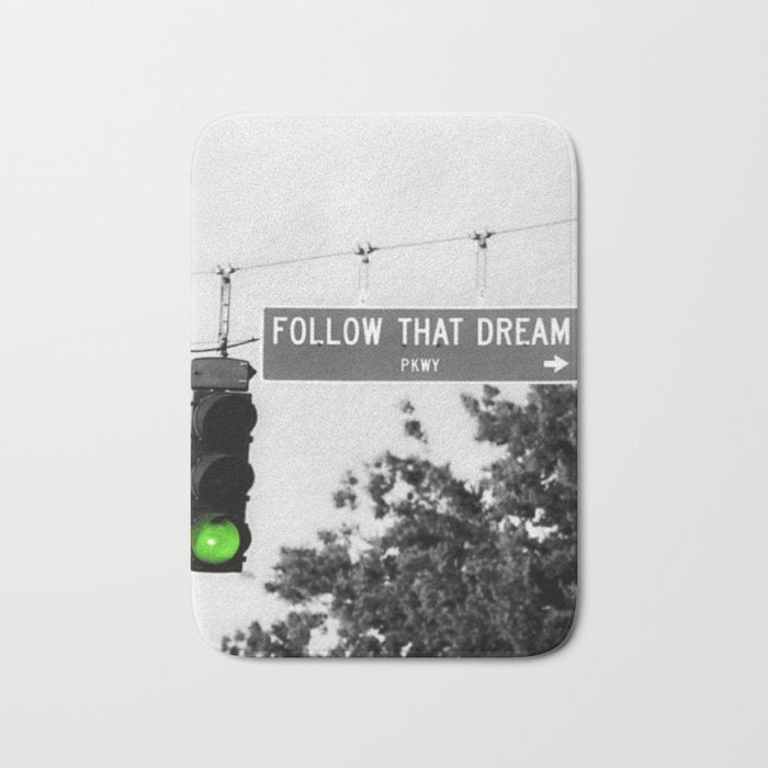 Follow That Dream Parkway black and white inspirational photograph / art photography Bath Mat Gallery Image 1