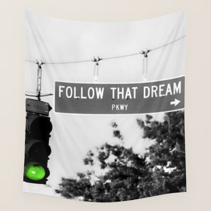 Follow That Dream Parkway black and white inspirational photograph / art photography Wall Tapestry Gallery Image 1