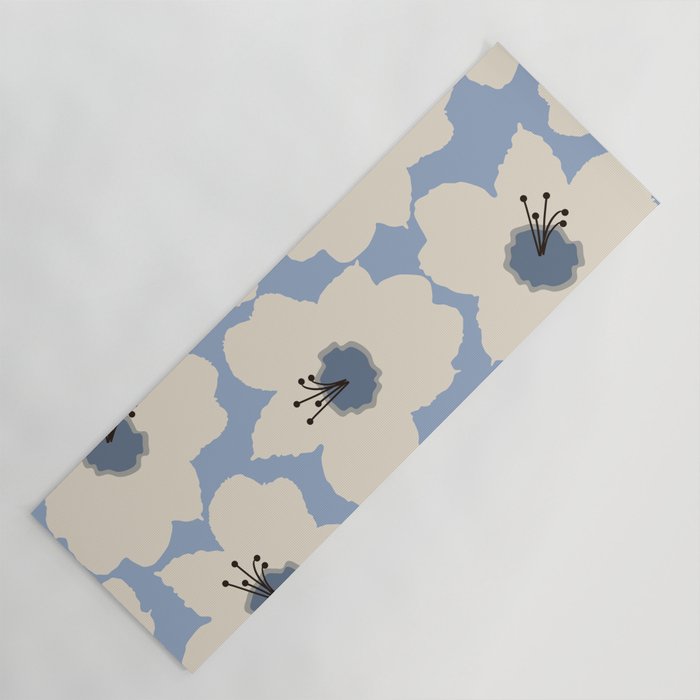 Retro Floral Light Blue Yoga Mat Gallery Image 1