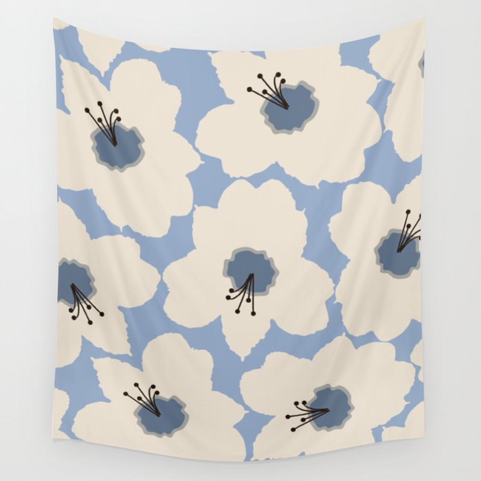 Retro Floral Light Blue Wall Tapestry Gallery Image 4