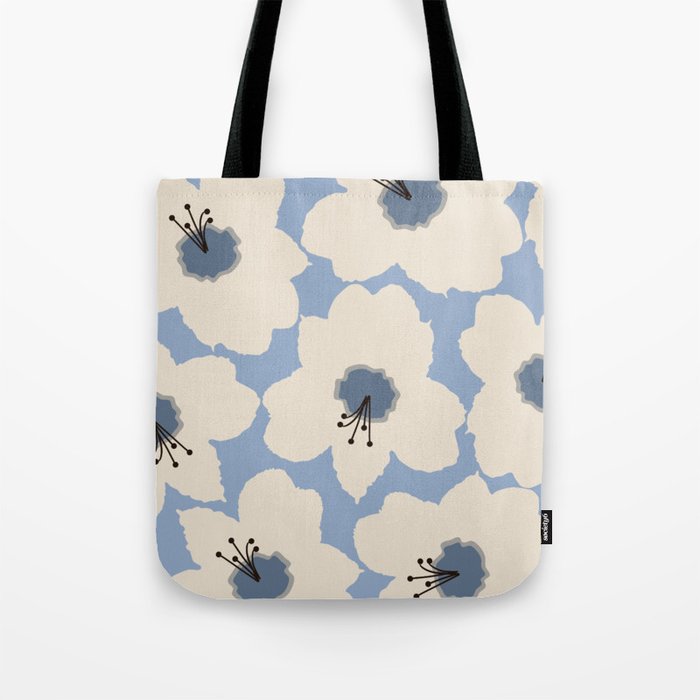 Retro Floral Light Blue Tote Bag Gallery Image 1
