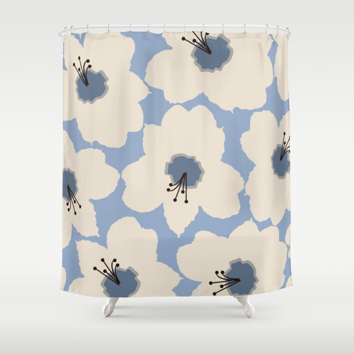 Retro Floral Light Blue Shower Curtain Gallery Image 1
