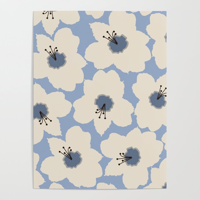 Retro Floral Light Blue Poster Gallery Image 4