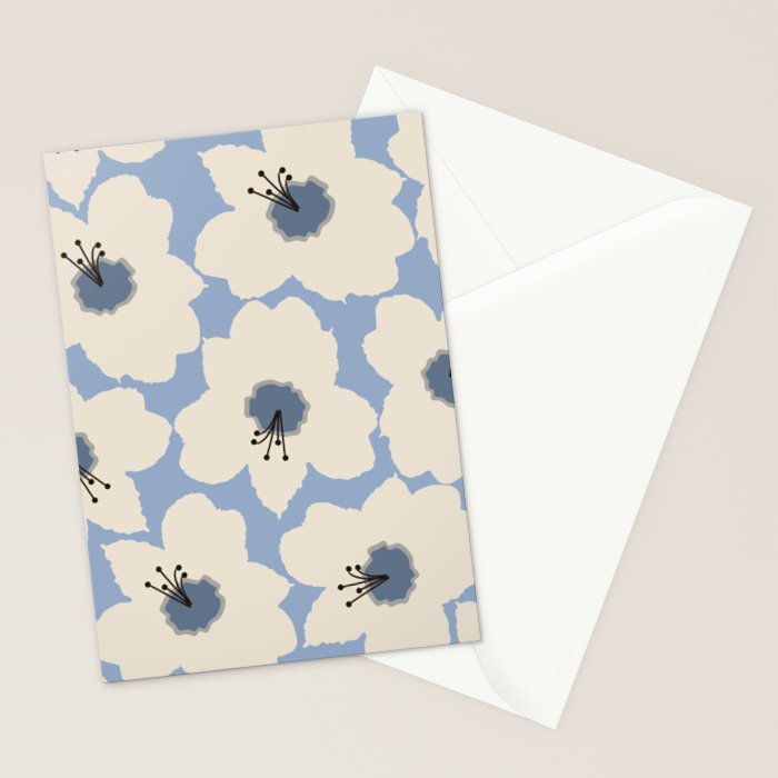 Retro Floral Light Blue Stationery Card Gallery Image 2