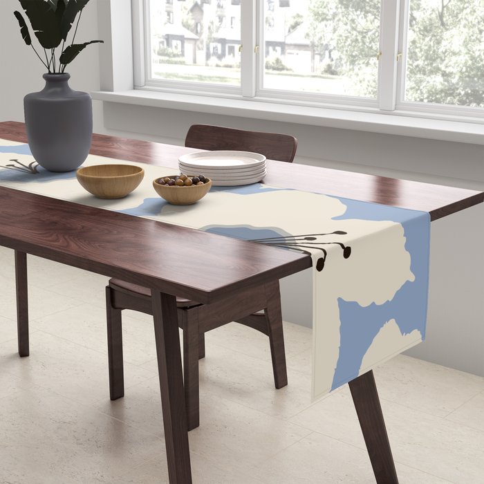 Retro Floral Light Blue Table Runner Gallery Image 2