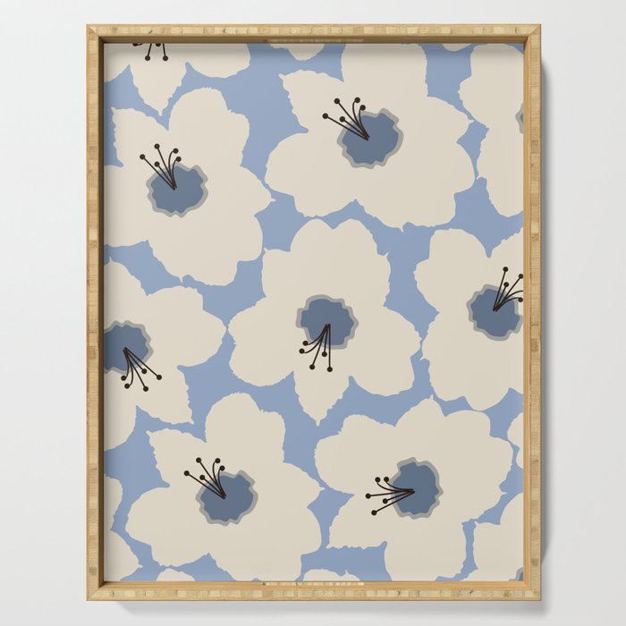 Retro Floral Light Blue Serving Tray Gallery Image 1