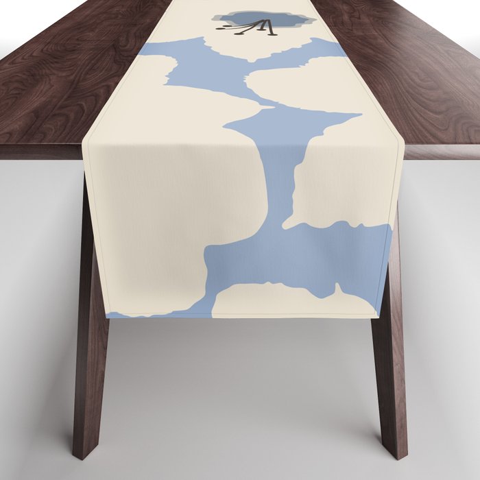 Retro Floral Light Blue Table Runner Gallery Image 1