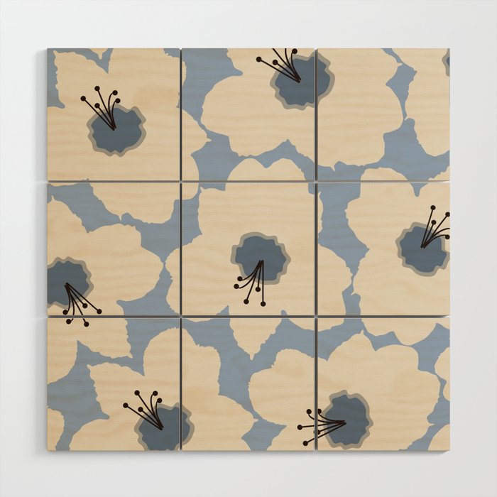 Retro Floral Light Blue Wood Wall Art Gallery Image 1