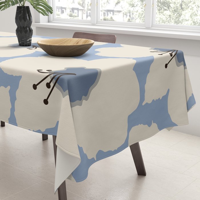 Retro Floral Light Blue Tablecloth Gallery Image 3