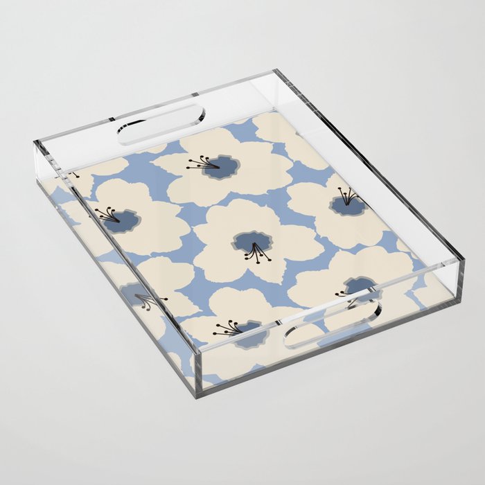 Retro Floral Light Blue Acrylic Tray Gallery Image 1