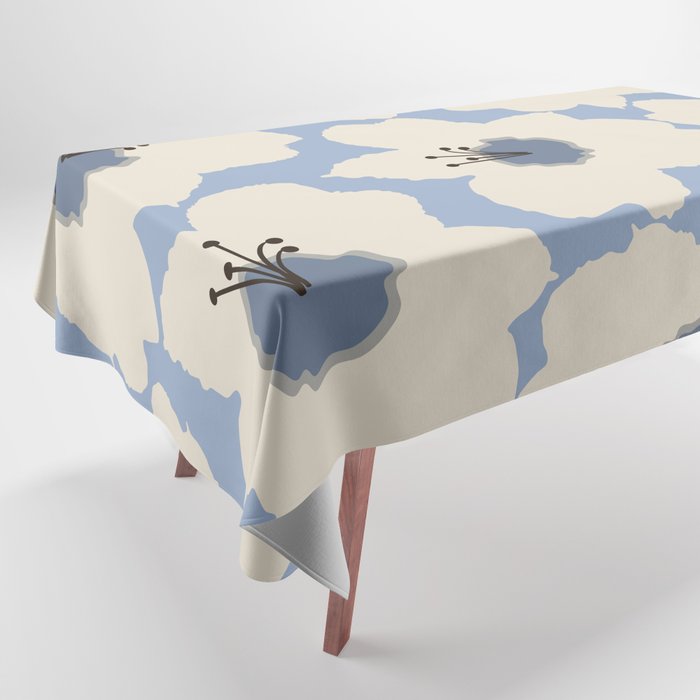 Retro Floral Light Blue Tablecloth Gallery Image 1