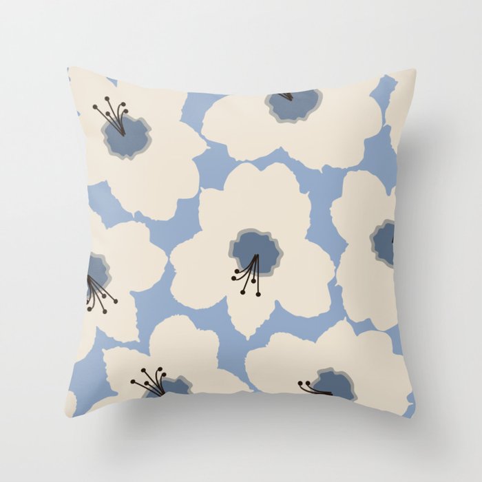 Retro Floral Light Blue Throw Pillow Gallery Image 6