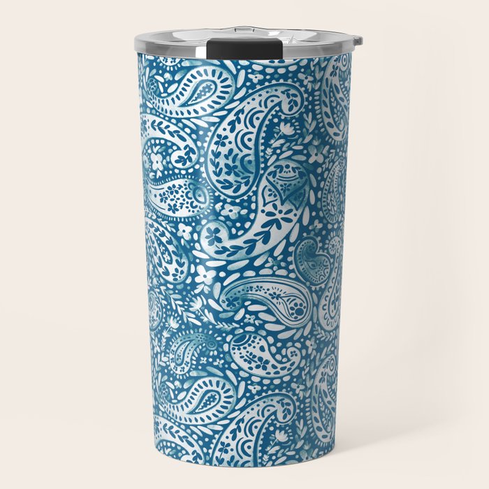 Paisley Indigo Nature Swirls Travel Mug Gallery Image 1