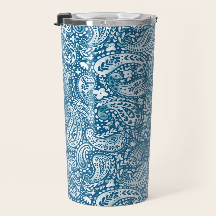 Paisley Indigo Nature Swirls Travel Mug Gallery Image 3