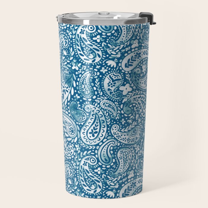 Paisley Indigo Nature Swirls Travel Mug Gallery Image 2