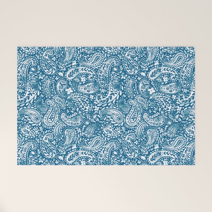 Paisley Indigo Nature Swirls Welcome Mat Gallery Image 1