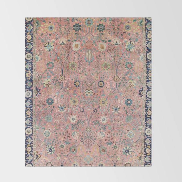 Rose Petag Tabriz Antique Persian Throw Blanket Gallery Image 2