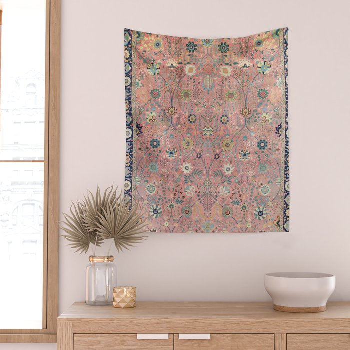 Rose Petag Tabriz Antique Persian Wall Tapestry Gallery Image 2
