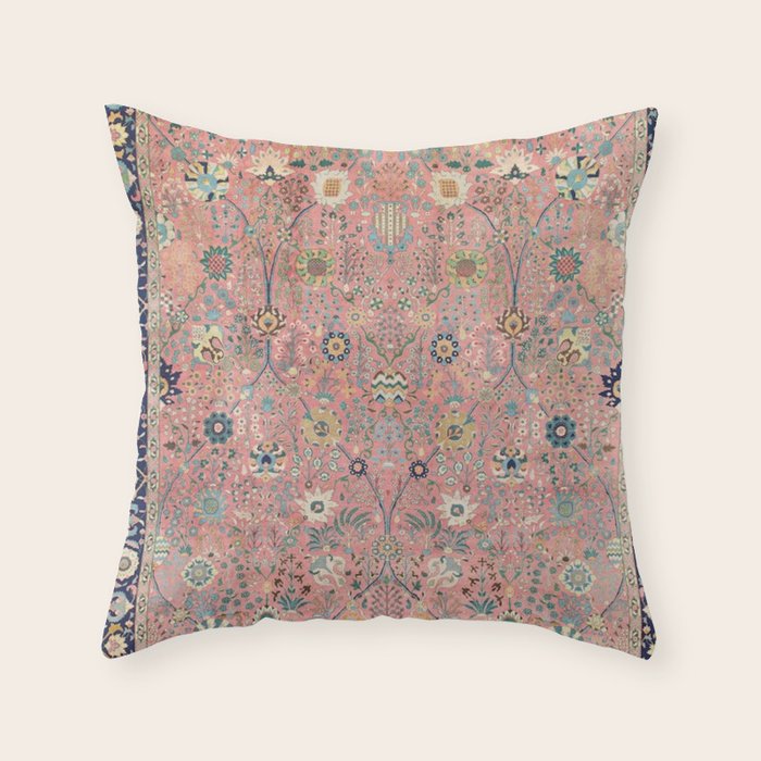 Rose Petag Tabriz Antique Persian Throw Pillow Gallery Image 1