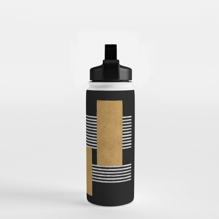 Stripes and Squares on Black Composition - Abstract Water Bottle Gallery Image 2