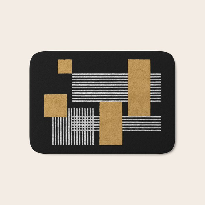 Stripes and Squares on Black Composition - Abstract Bath Mat Gallery Image 1