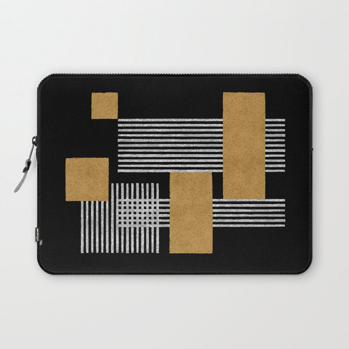 Stripes and Squares on Black Composition - Abstract Laptop Sleeve Gallery Image 1