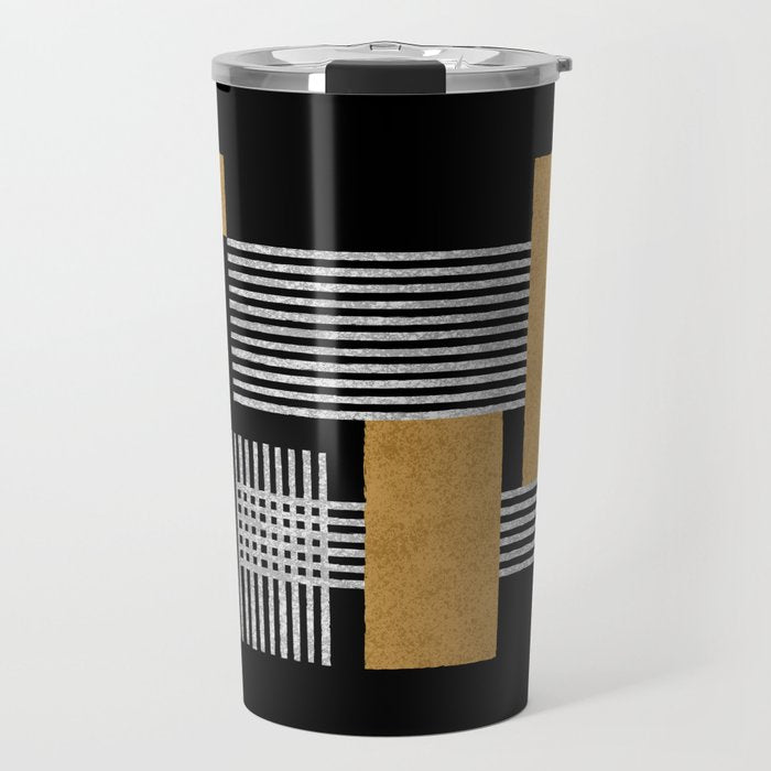 Stripes and Squares on Black Composition - Abstract Travel Mug Gallery Image 1