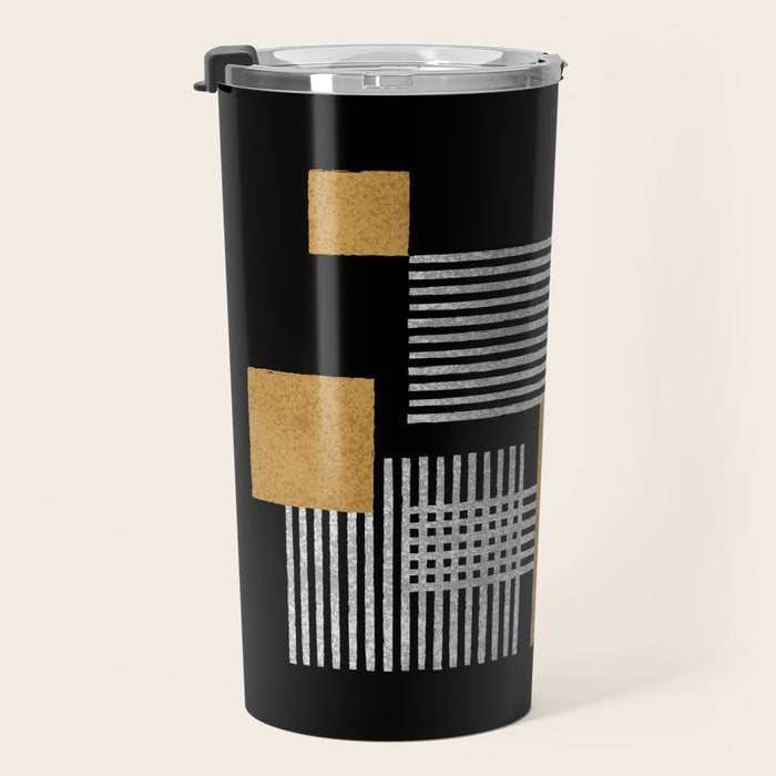 Stripes and Squares on Black Composition - Abstract Travel Mug Gallery Image 3