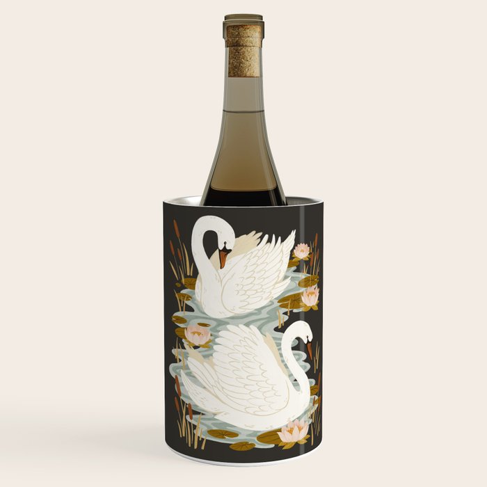 Swan Dance - Charcoal Black Background Wine Chiller Gallery Image 2