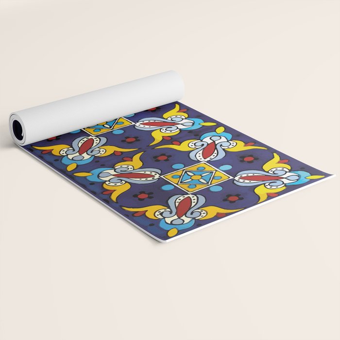 Abstract blue cruz mexican modern talavera tile wall Yoga Mat Gallery Image 2