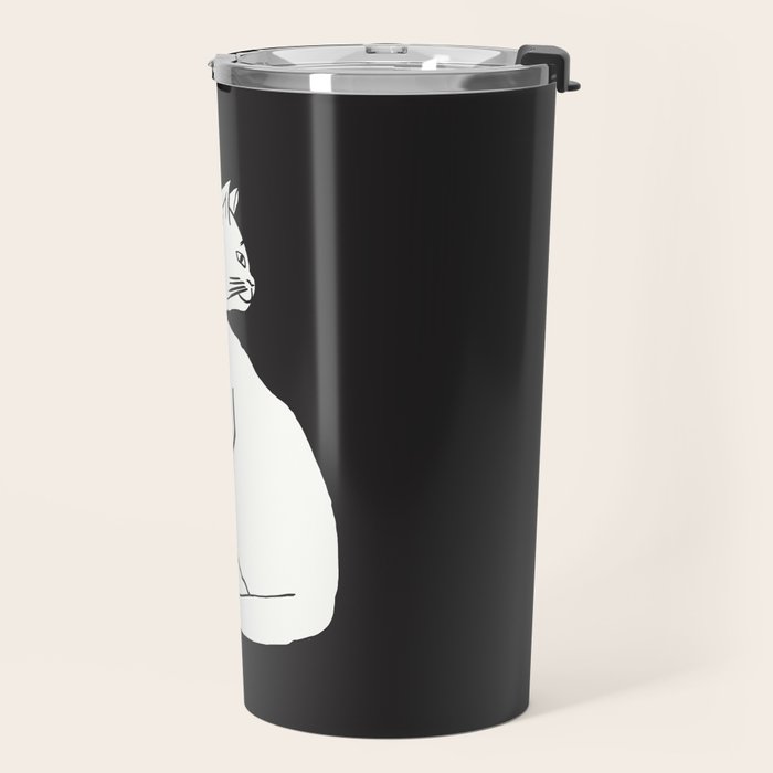 White Cat On Black Travel Mug Gallery Image 2