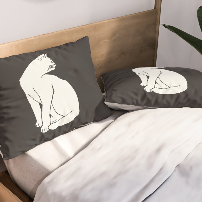 White Cat On Black Pillow Sham Gallery Image 2