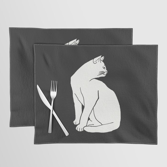White Cat On Black Placemat Gallery Image 1
