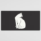 White Cat On Black Desk Mat Gallery Image 3