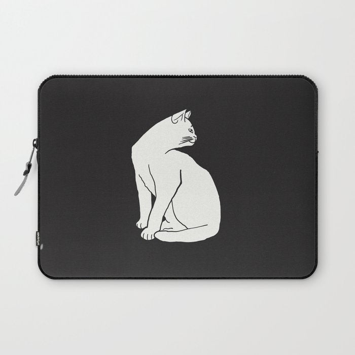 White Cat On Black Laptop Sleeve Gallery Image 1