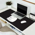 White Cat On Black Desk Mat Gallery Image 2