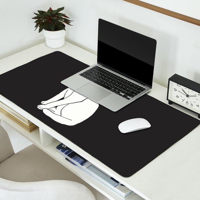 White Cat On Black Desk Mat Gallery Image 2