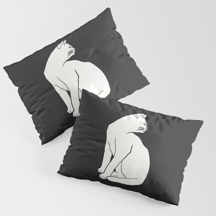White Cat On Black Pillow Sham Gallery Image 1