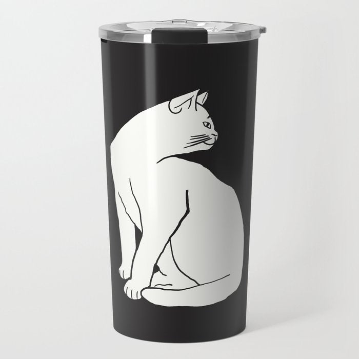White Cat On Black Travel Mug Gallery Image 1
