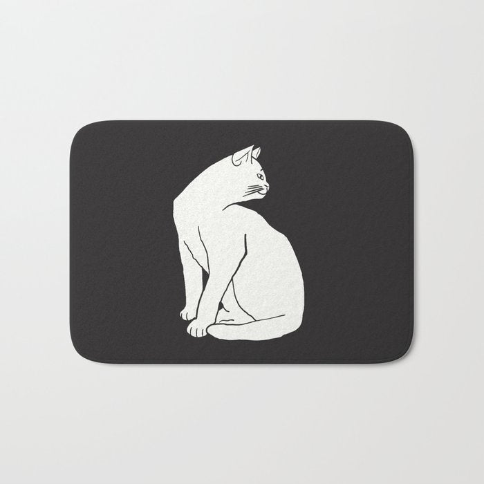 White Cat On Black Bath Mat Gallery Image 1