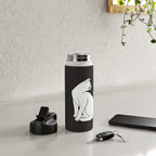 White Cat On Black Water Bottle Gallery Image 4
