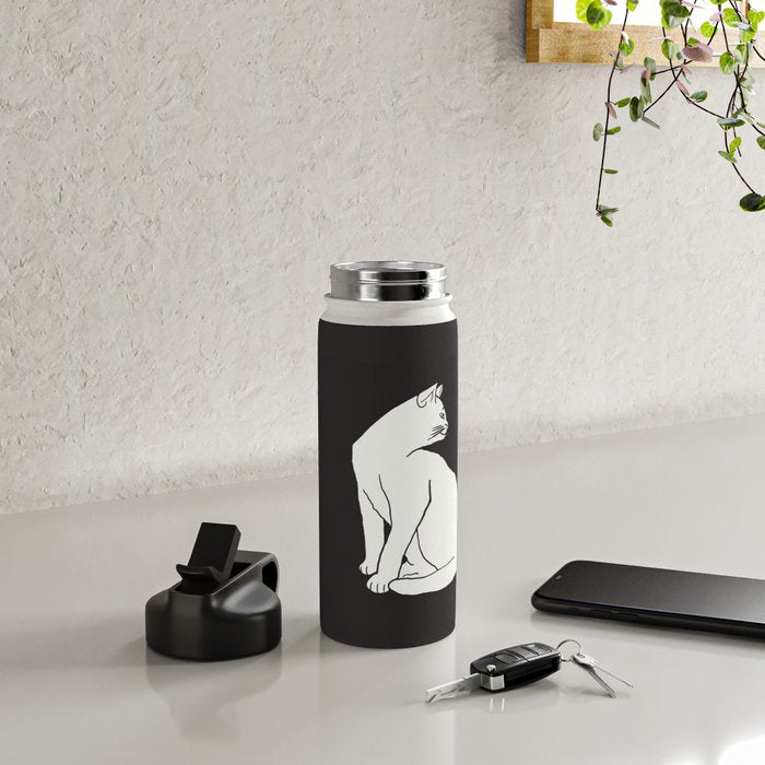 White Cat On Black Water Bottle Gallery Image 4