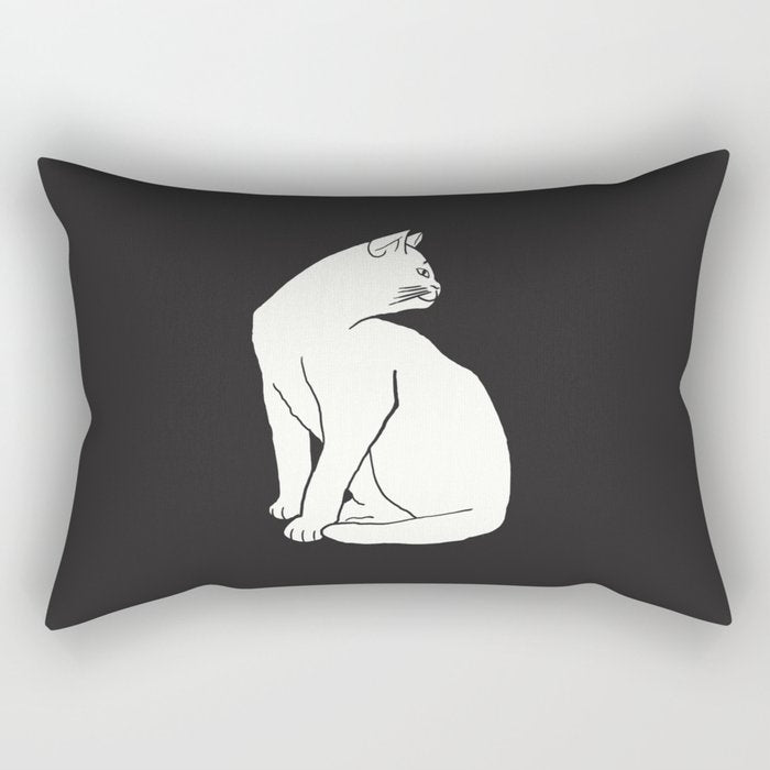 White Cat On Black Rectangular Pillow Gallery Image 2