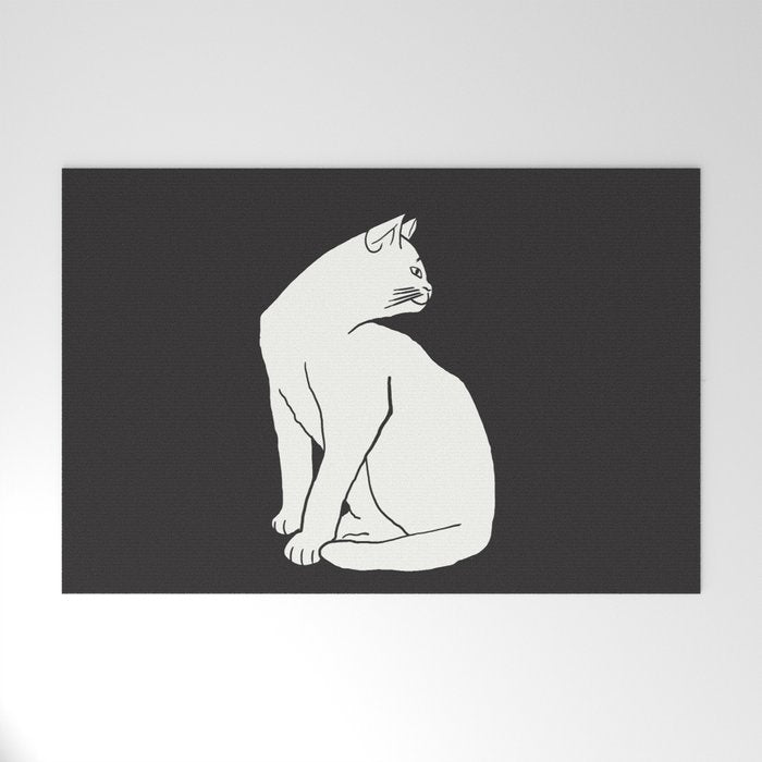 White Cat On Black Welcome Mat Gallery Image 1