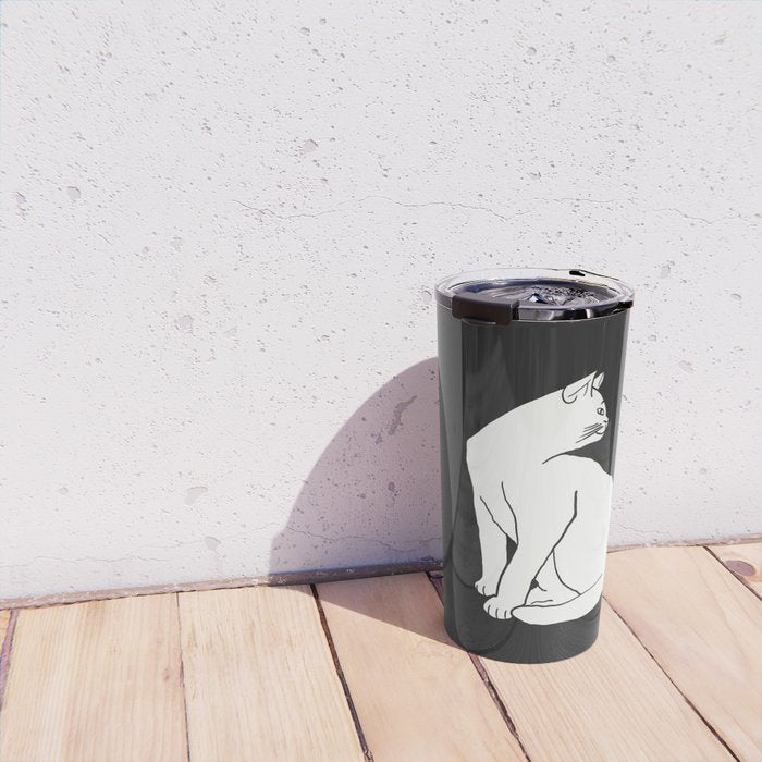 White Cat On Black Travel Mug Gallery Image 4
